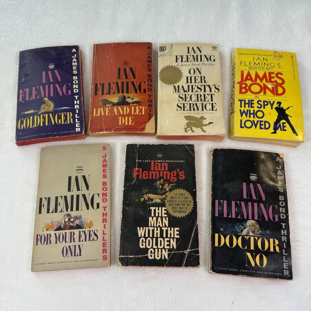 Ian Fleming James Bond Vintage Signet Paperback Lot 7 Books 007 Goldfinger Dr No